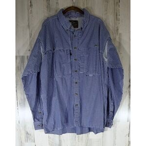 Drake Clothing‎ Company Fishing Shirt XL Blue Gingham Vented Long Sleeve Button